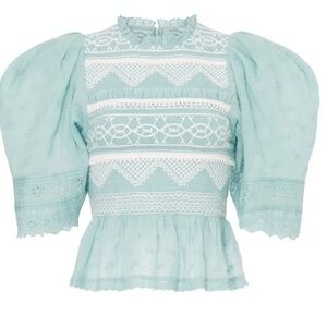 Sea New York Olga Smocked Light Blue Lace Blouse